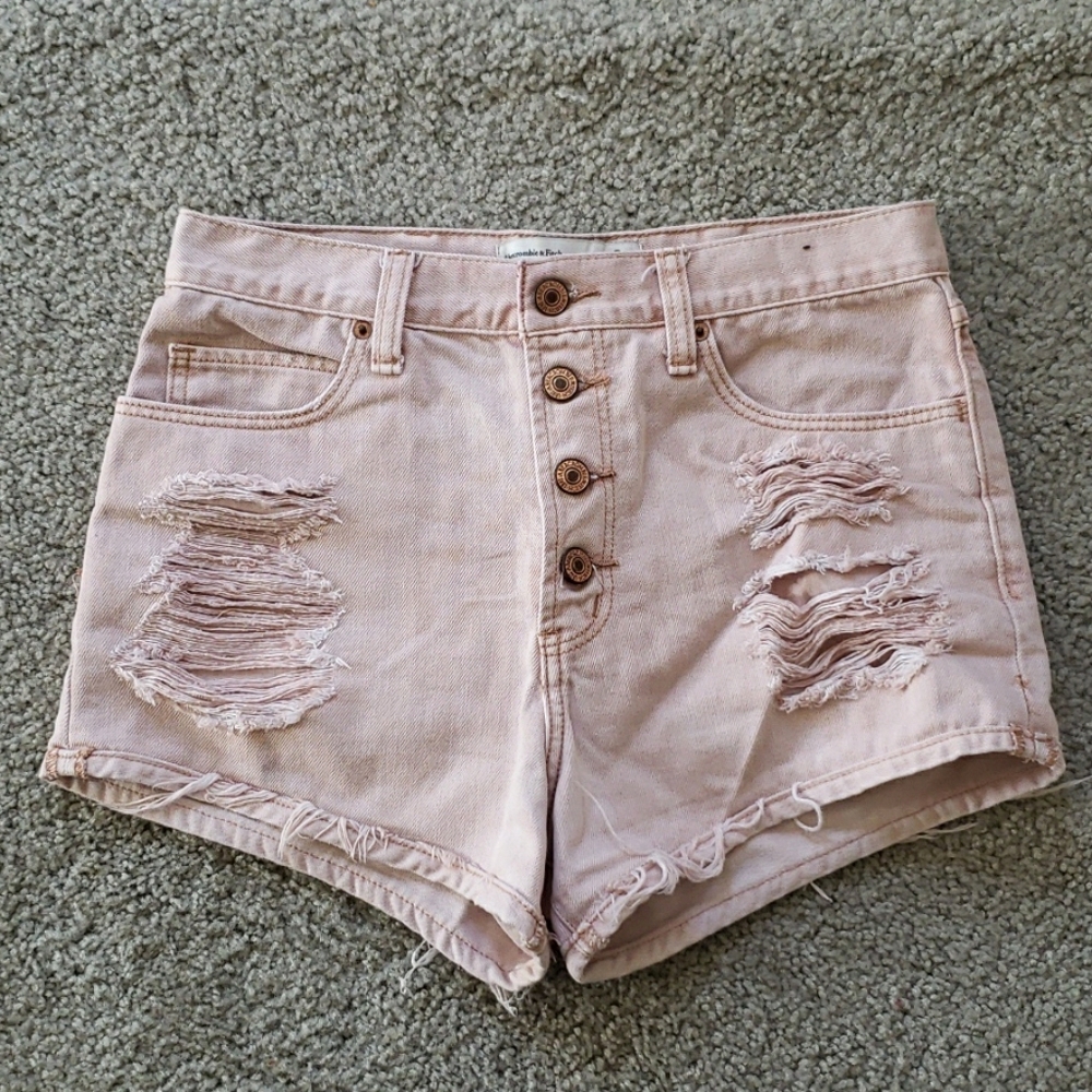Pink Denim Distressed Shorts